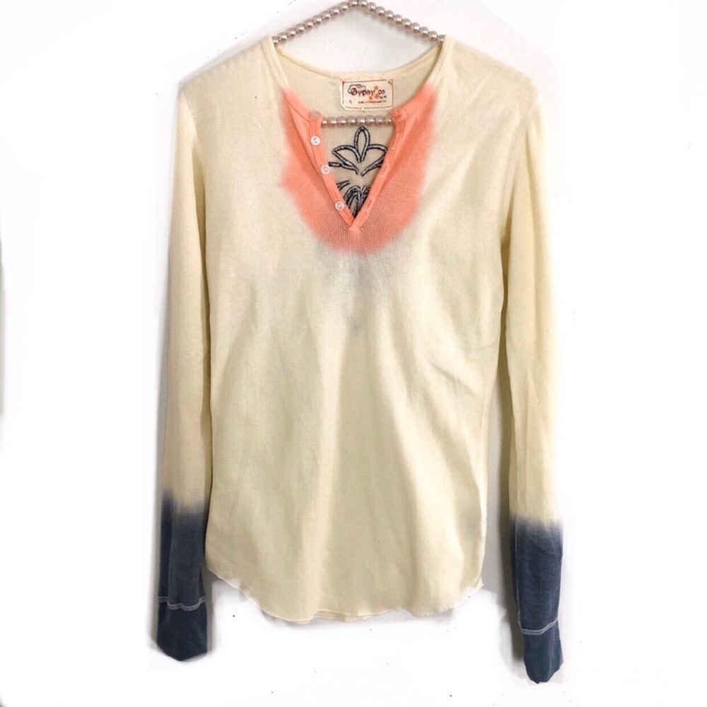 GYPSY 05 Waffle Knit Thermal Dip Dye Top